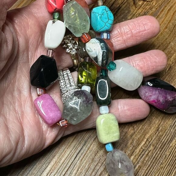 OOAK Multi Colored Genuine Semi Precious  Polished Gemstone Necklace Stones - Picture 6 of 9